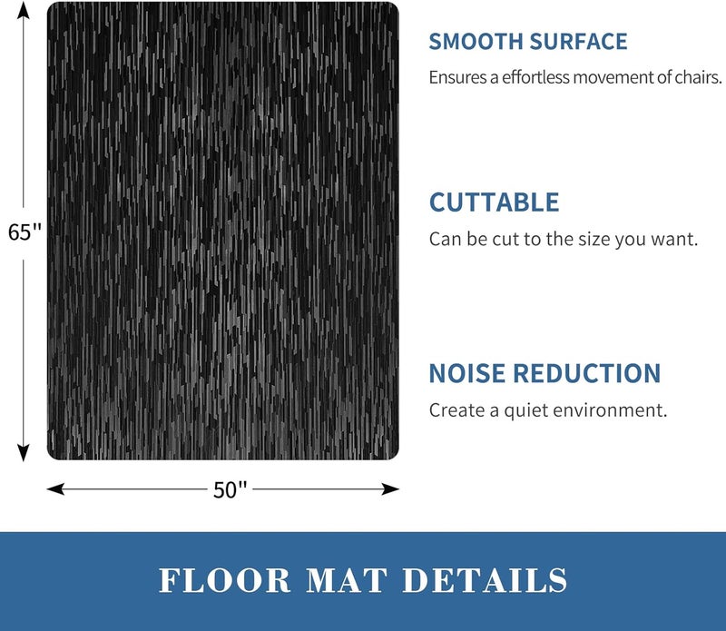 Tydle Office Chair Mat, 50" x 65" Large Chair Mat for Hard Floor, Vinyl Floor Mat for Gaming Chairs, Slip Resistant Floor Protector Rolling Computer Desk Mat for Hardwood Floor, Black - Image 2